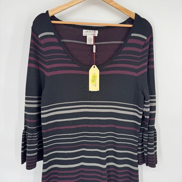 Max Studio Striped Knit sweater Dress Bell Sleeves Ruffle Size Large new $148 - Picture 6 of 14